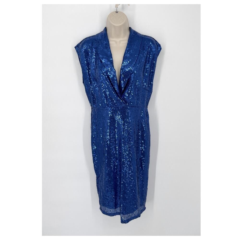 New York & Co. NEW Sparkly Sequin Sheath Dress V-Neck Size S Sullivan Blue